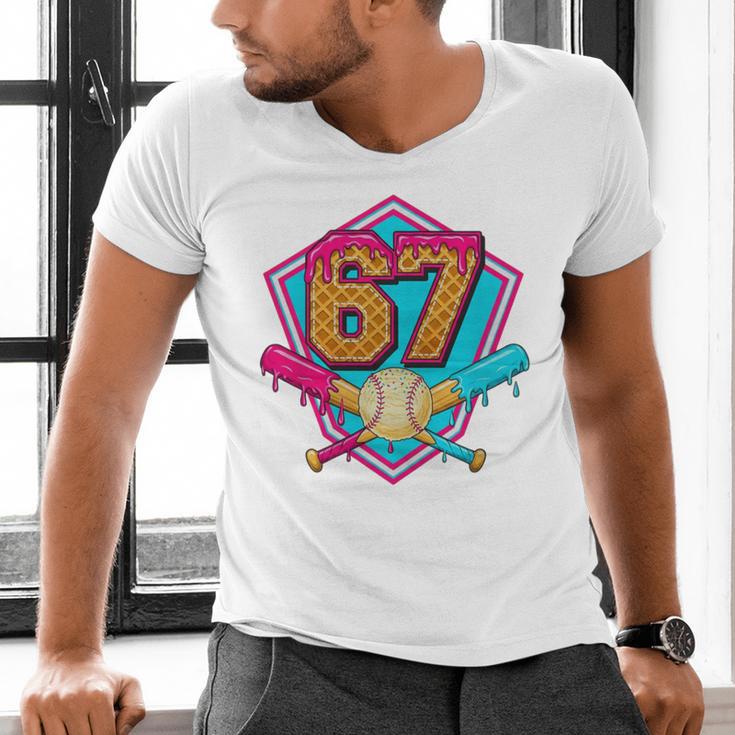 Baseball Drip Jersey Number 67 For Players & 67th Birthday Premium Tri-Blend Men's V-Neck T-Shirt Baseball Drip Jersey Number 67 For Players & 67th Birthday Premium Tri-Blend Men's V-Neck T-Shirt
