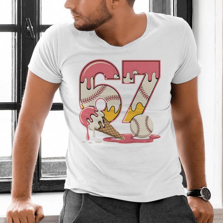 Baseball Drip Number 67 Player Ice Cream Or 67th Birthday Men's V-Neck T-Shirt