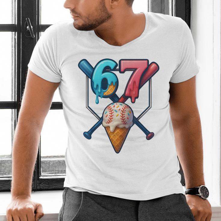 Baseball Ice Cream Drip 67 Six Seven Gen Alpha Slang Meme Men's V-Neck T-Shirt Baseball Ice Cream Drip 67 Six Seven Gen Alpha Slang Meme Men's V-Neck T-Shirt