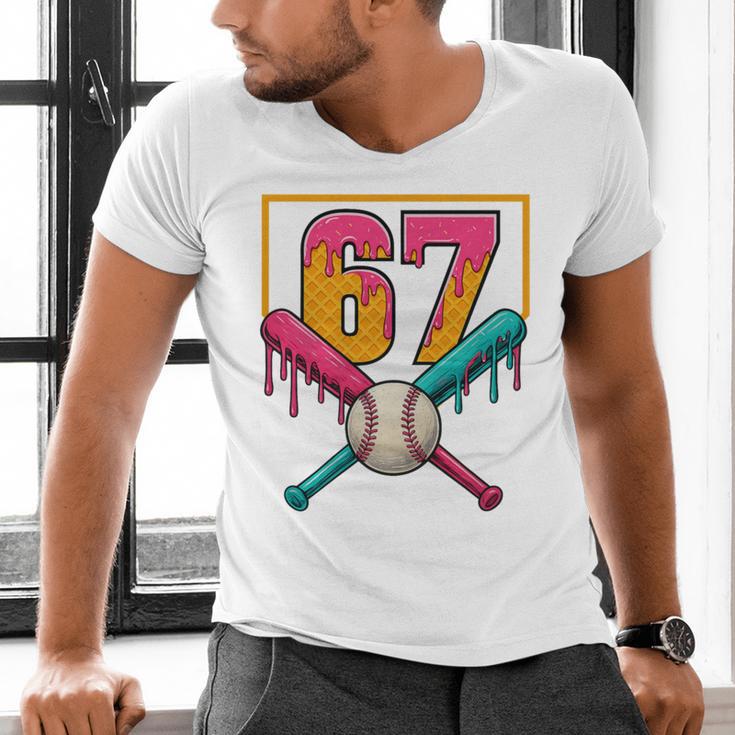 Baseball Ice Cream Drip Number 67 Player 67th Birthday Premium Tri-Blend Men's V-Neck T-Shirt Baseball Ice Cream Drip Number 67 Player 67th Birthday Premium Tri-Blend Men's V-Neck T-Shirt