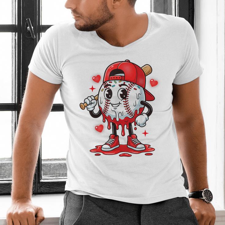 Baseball Ice Cream Valentine Dripping Game Day Men Boys Kids Men's V-Neck T-Shirt Baseball Ice Cream Valentine Dripping Game Day Men Boys Kids Men's V-Neck T-Shirt