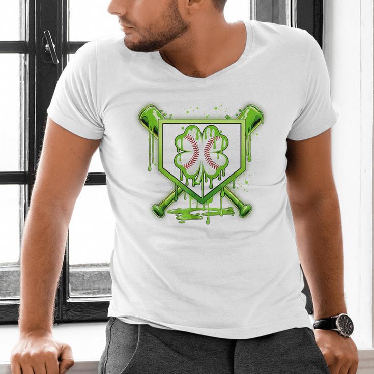 Baseball Icecream St Patrick's Day Lucky Charm Shamrock Drip Men's V-Neck T-Shirt Baseball Icecream St Patrick's Day Lucky Charm Shamrock Drip Men's V-Neck T-Shirt