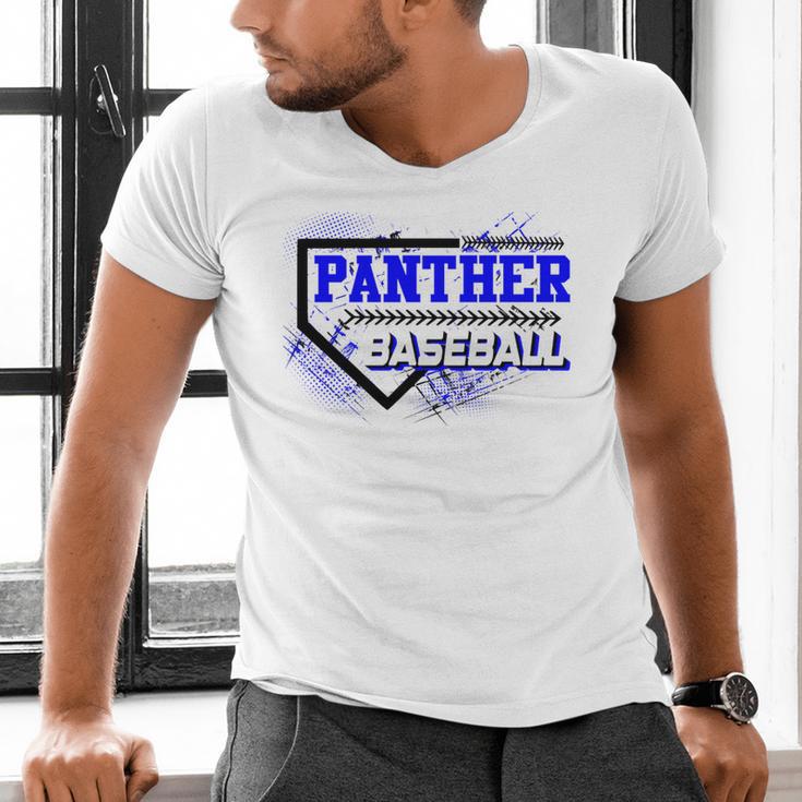 Blue Panther Baseball Home Plate Game Day Mascot Panther Men's V-Neck T-Shirt
