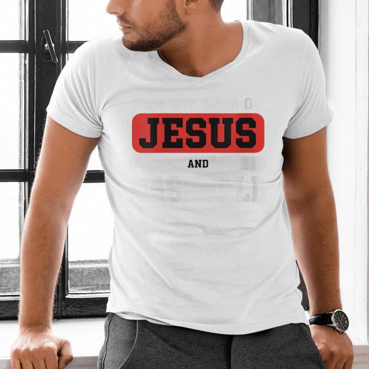 This Boy Runs On Jesus And Baseball Christian Baseball Men's V-Neck T-Shirt