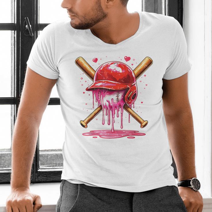 Boys Valentine Day Baseball Helmet Drip Ice-Cream Youth Kids Men's V-Neck T-Shirt