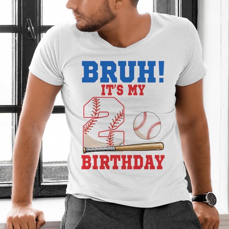 Bruh It's My 2nd Birthday Boy Baseball Themed Party Men's V-Neck T-Shirt Bruh It's My 2nd Birthday Boy Baseball Themed Party Men's V-Neck T-Shirt