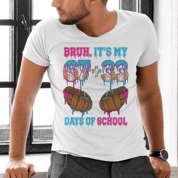 Bruh Its My 67 33 Day Of School Baseball Boys Kids 100th Day Men's V-Neck T-Shirt