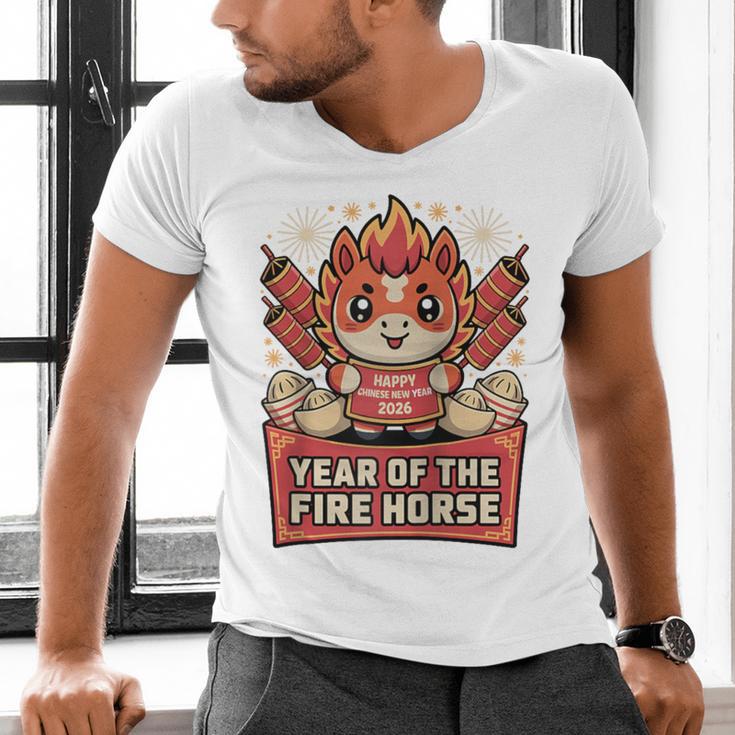 Chinese New Year 2026 Fire Horse Celebration Raglan Baseball Tee Men's V-Neck T-Shirt Chinese New Year 2026 Fire Horse Celebration Raglan Baseball Tee Men's V-Neck T-Shirt