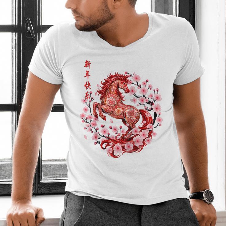 Chinese New Year 2026 Year Of The Horse Raglan Baseball Tee Men's V-Neck T-Shirt Chinese New Year 2026 Year Of The Horse Raglan Baseball Tee Men's V-Neck T-Shirt