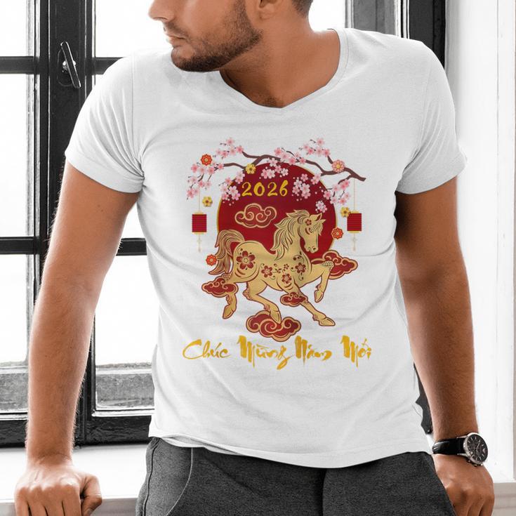 Chuc Mung NAM Moi 2026 Vietnamese Lunar New Year Of Horse Raglan Baseball Tee Men's V-Neck T-Shirt