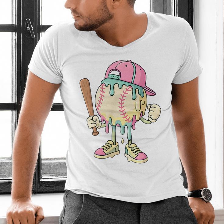 Cute Baseball Ice Cream Drip For Girls & Boys 2 Sides Men's V-Neck T-Shirt Cute Baseball Ice Cream Drip For Girls & Boys 2 Sides Men's V-Neck T-Shirt
