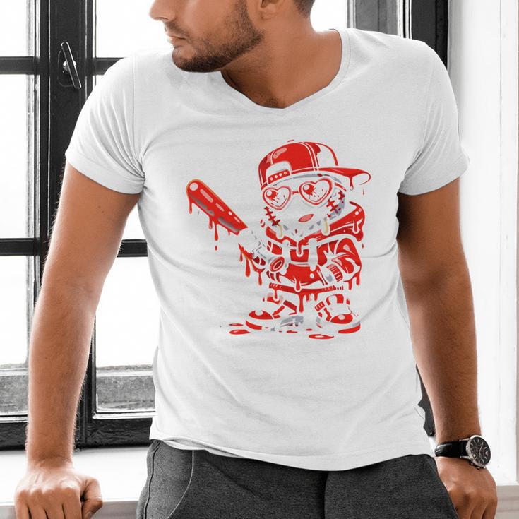 Drippy Baseball Mascot Valentine Heart Glasses Cartoon Men's V-Neck T-Shirt