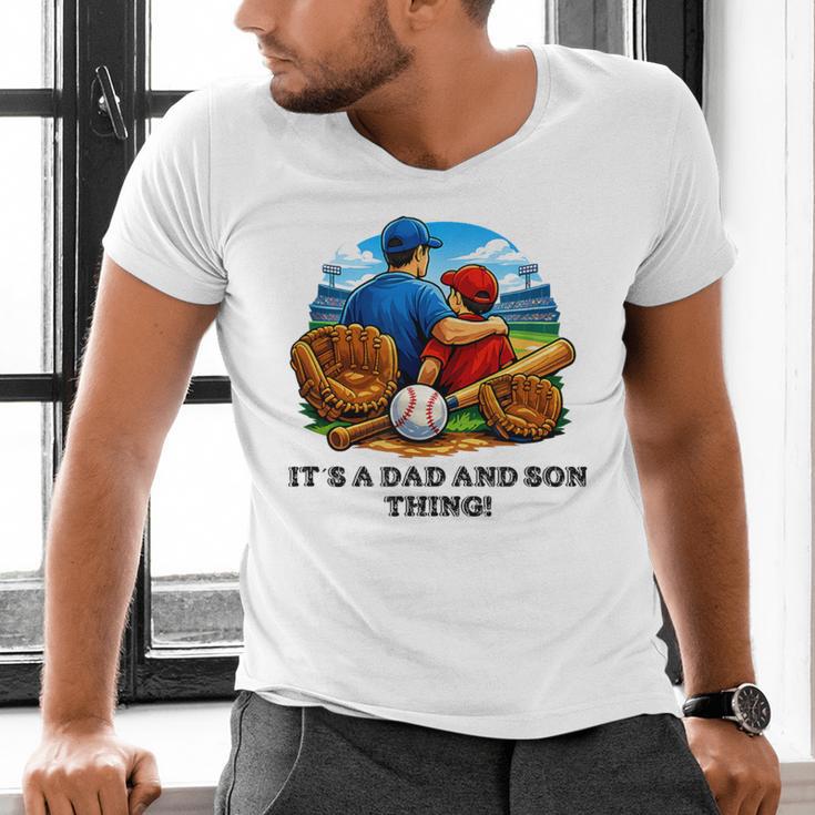 Father Son Baseball Father's Day Men's V-Neck T-Shirt Father Son Baseball Father's Day Men's V-Neck T-Shirt