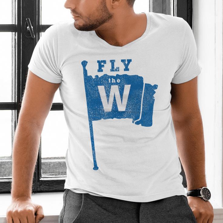 Fly The W Chicago Baseball Winning Flag Distressed Premium Tri-Blend Men's V-Neck T-Shirt Fly The W Chicago Baseball Winning Flag Distressed Premium Tri-Blend Men's V-Neck T-Shirt
