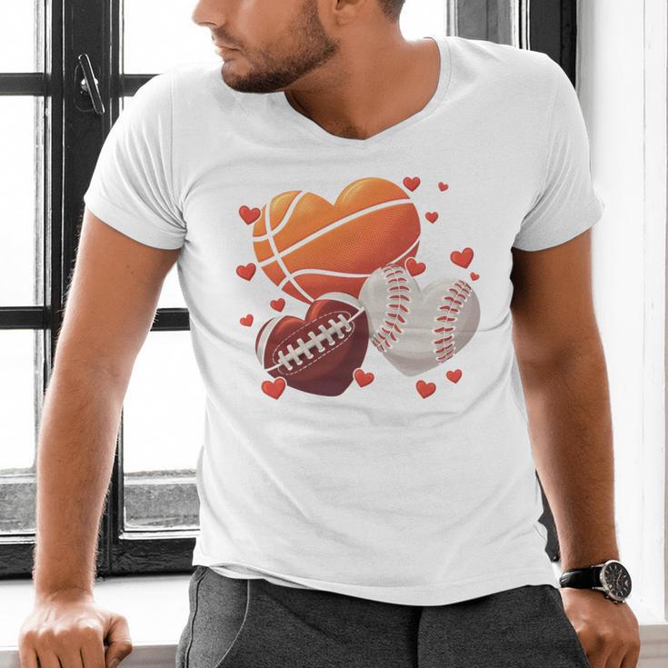 Football Basketball Baseball Heart Valentine Boys Men Kid Men's V-Neck T-Shirt