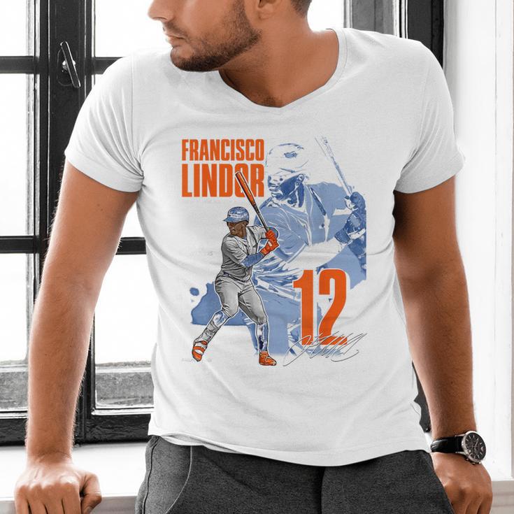 Francisco Lindor New York M Baseball Players MLBFLI304N Men's V-Neck T-Shirt Francisco Lindor New York M Baseball Players MLBFLI304N Men's V-Neck T-Shirt
