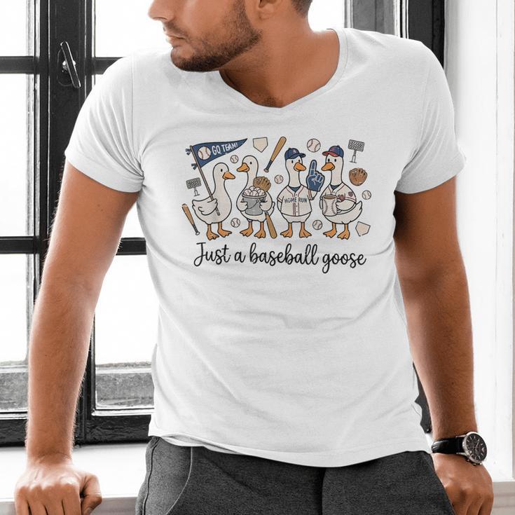 Game Day Just A Baseball Goose Cute Duck Team Sports Men's V-Neck T-Shirt