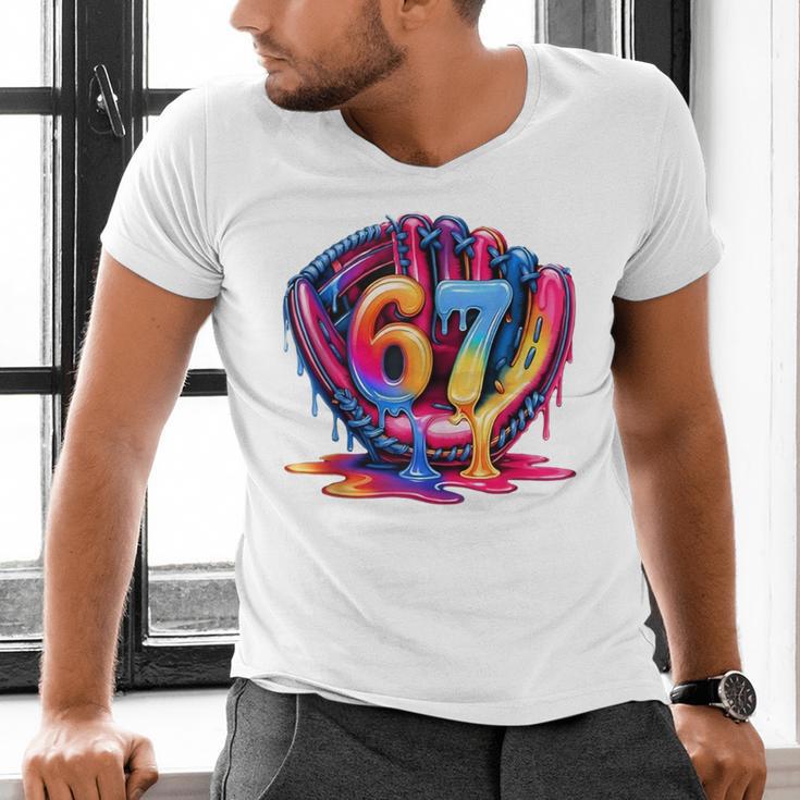 Gen Alpha Slang Ice Cream Drip Six Seven 67 Baseball Catcher Men's V-Neck T-Shirt
