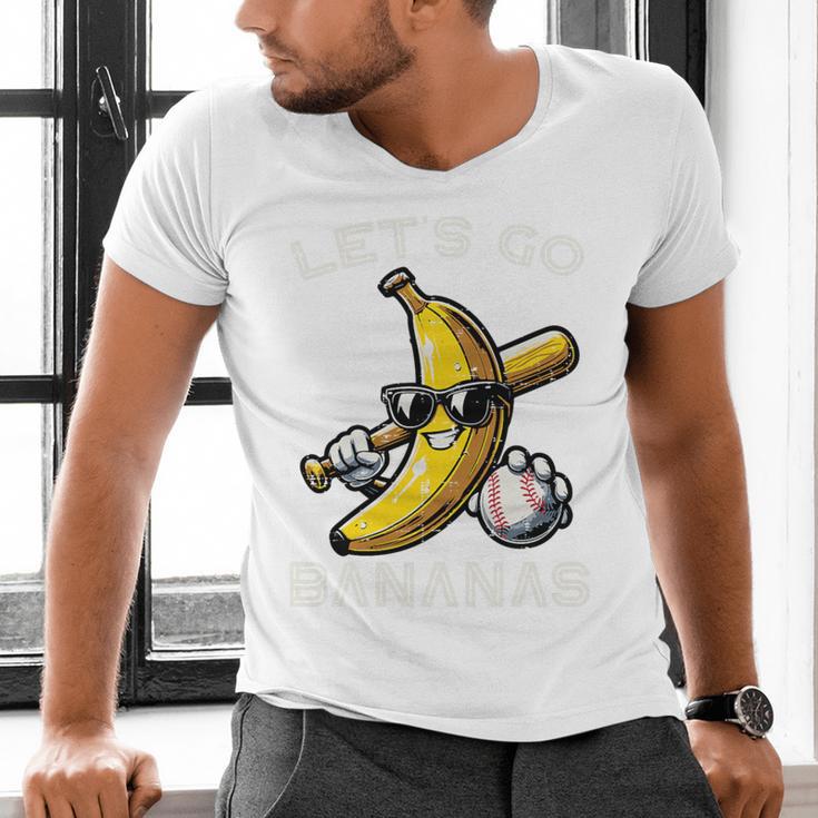 Lets Go Bananas Baseball Retro Sports Boys Kids Men Youth Premium Tri-Blend Men's V-Neck T-Shirt