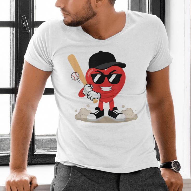 Heart Playing Baseball Valentine Baseball Men's V-Neck T-Shirt Heart Playing Baseball Valentine Baseball Men's V-Neck T-Shirt