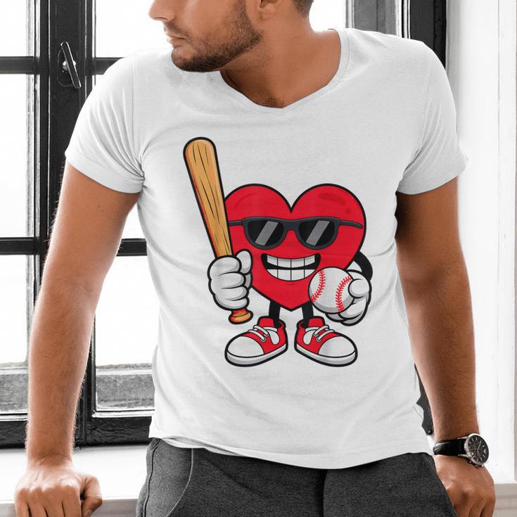 Heart Playing Baseball Valentines Day Men's V-Neck T-Shirt