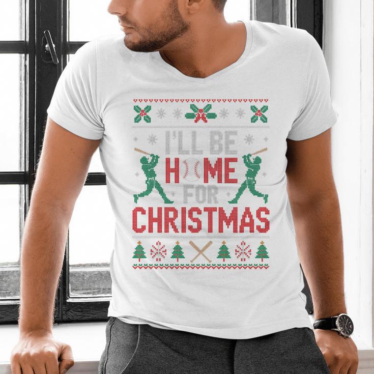 I’Ll Be Home For Christmas Baseball Ugly Sweater Art Men's V-Neck T-Shirt