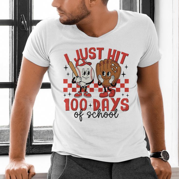 I Just Hit 100 Days Of School Baseball 100th Day Teacher Kid Men's V-Neck T-Shirt