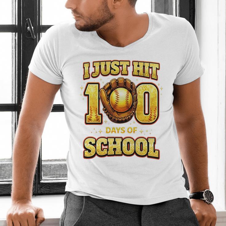 I Just Hit 100 Days Of School Baseball Boys Kids 100th Day Men's V-Neck T-Shirt I Just Hit 100 Days Of School Baseball Boys Kids 100th Day Men's V-Neck T-Shirt