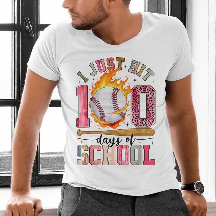 I Just Hit 100 Days Of School Baseball Lovers Fans Boys Kids Men's V-Neck T-Shirt