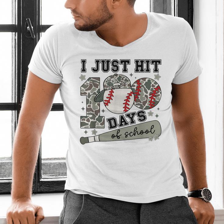 I Just Hit 100 Days Of School Camo Baseball 100 Days Smarter Men's V-Neck T-Shirt
