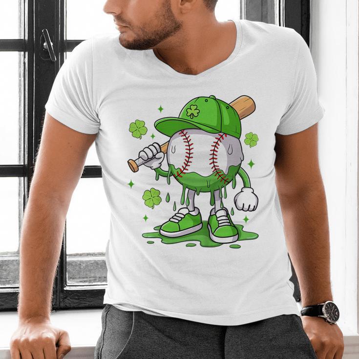 Kids Boys Happy St Patricks Day Kids Baseball Ice Cream Drip Men's V-Neck T-Shirt
