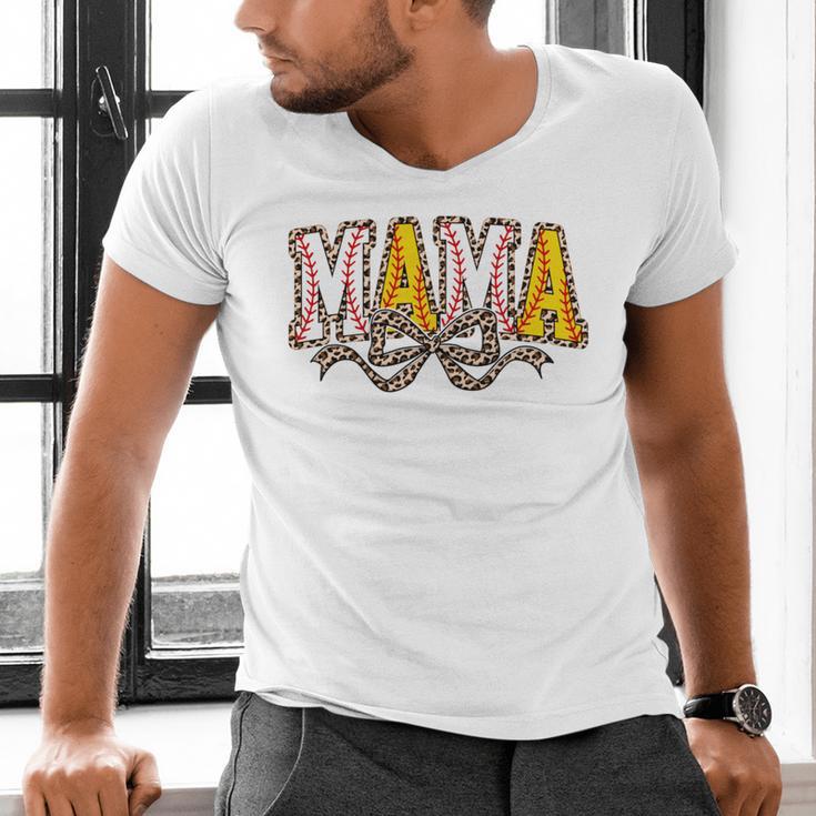 Leopard Baseball Softball Mama Bow Softball Baseball Mom Men's V-Neck T-Shirt Leopard Baseball Softball Mama Bow Softball Baseball Mom Men's V-Neck T-Shirt