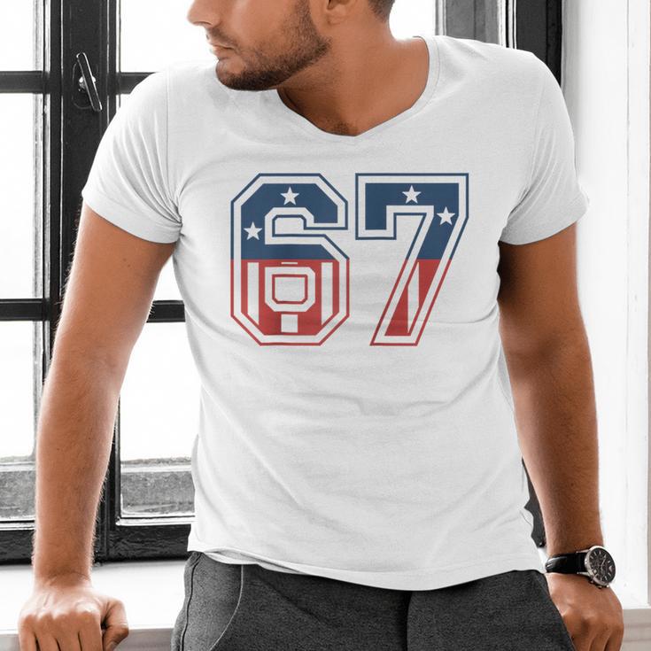 Number 67 USA Raglan Baseball Tee Men's V-Neck T-Shirt