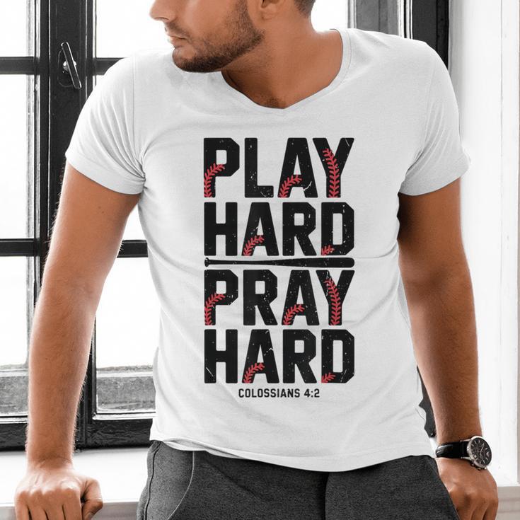 Play Hard Pray Hard Youth Boy Christian Baseball Jesus Men's V-Neck T-Shirt