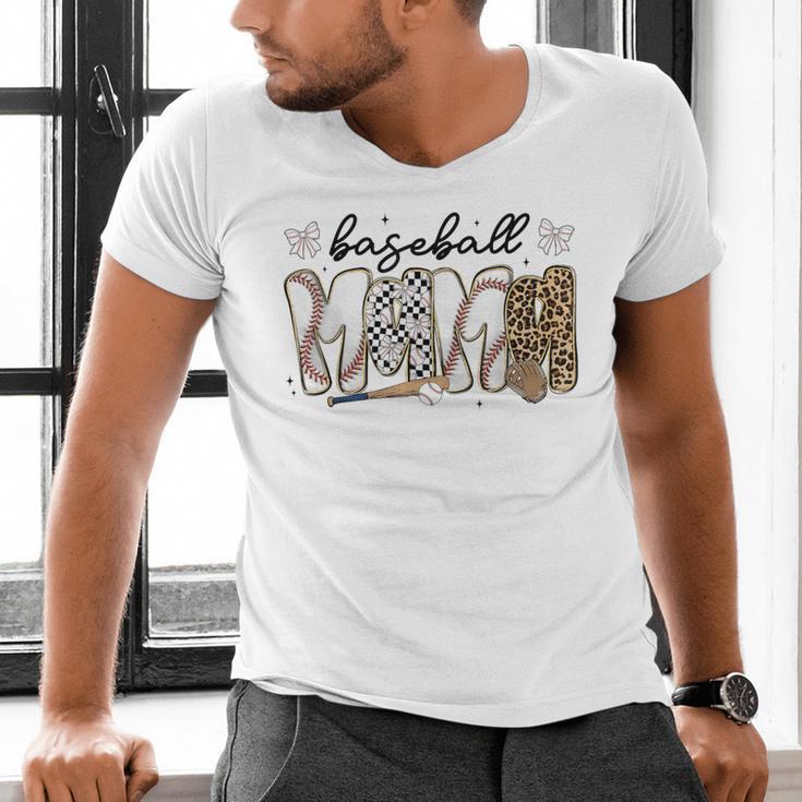 Preppy Baseball Mama Coquette Bow Game Day Mom Mother Men's V-Neck T-Shirt