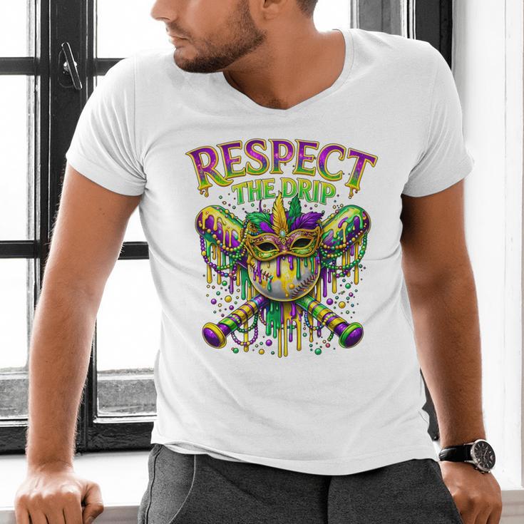 Respect The Drip Mardi Gras Baseball Ice Cream Boys Carnival Men's V-Neck T-Shirt