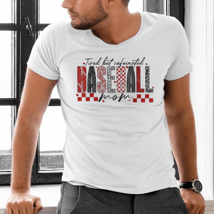 Retro Checkered Tired But Caffeinated Baseball Mom Leopard Men's V-Neck T-Shirt Retro Checkered Tired But Caffeinated Baseball Mom Leopard Men's V-Neck T-Shirt