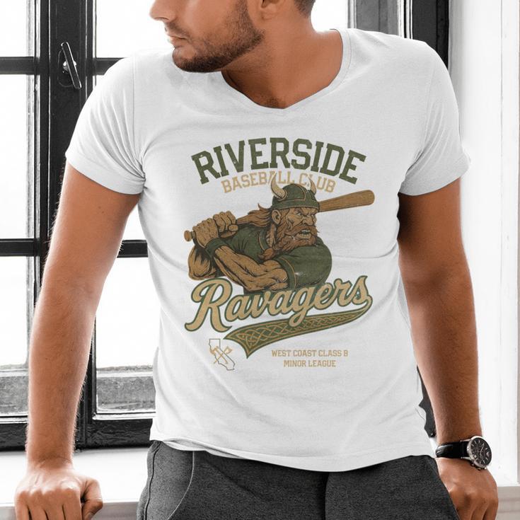 Riverside Ravagers Retro Minor League Baseball Men's V-Neck T-Shirt Riverside Ravagers Retro Minor League Baseball Men's V-Neck T-Shirt