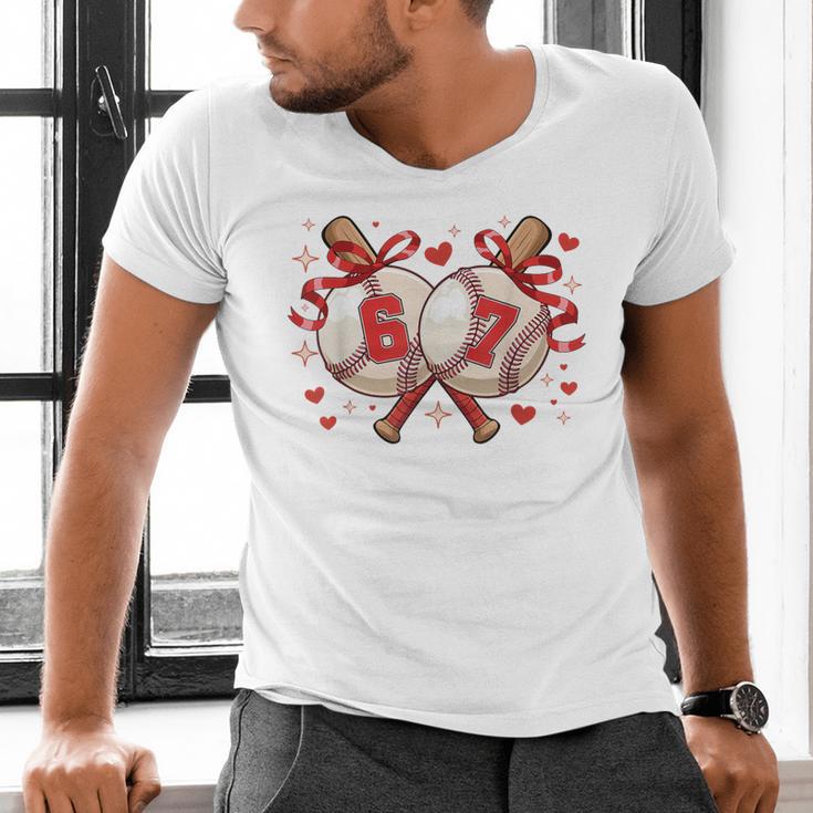 Six Seven 67 Meme Baseball Coquette Bow Valentine Men's V-Neck T-Shirt Six Seven 67 Meme Baseball Coquette Bow Valentine Men's V-Neck T-Shirt
