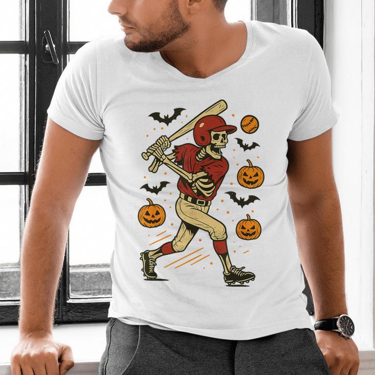 Skeleton Halloween Baseball Boys Men Kids Toddler Men's V-Neck T-Shirt Skeleton Halloween Baseball Boys Men Kids Toddler Men's V-Neck T-Shirt