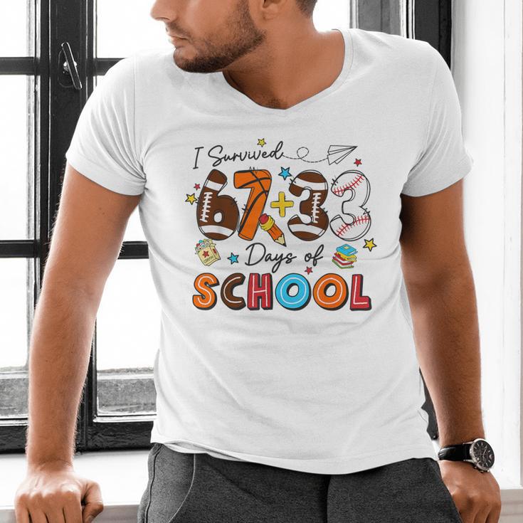 I Survived 67 33 Days Of School Baseball Basketball Football Men's V-Neck T-Shirt I Survived 67 33 Days Of School Baseball Basketball Football Men's V-Neck T-Shirt