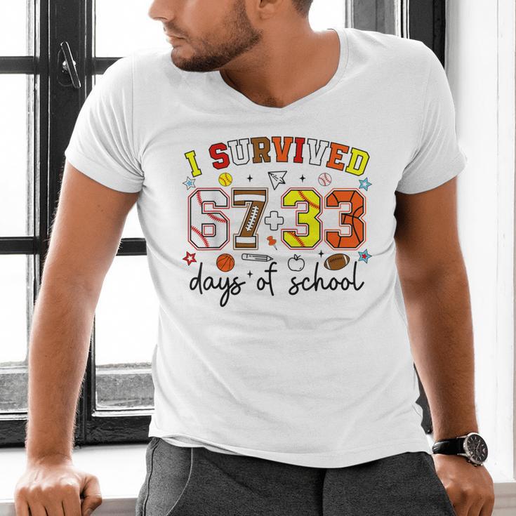 I Survived 6733 Days Baseball Football Softball 100 Days Men's V-Neck T-Shirt I Survived 6733 Days Baseball Football Softball 100 Days Men's V-Neck T-Shirt