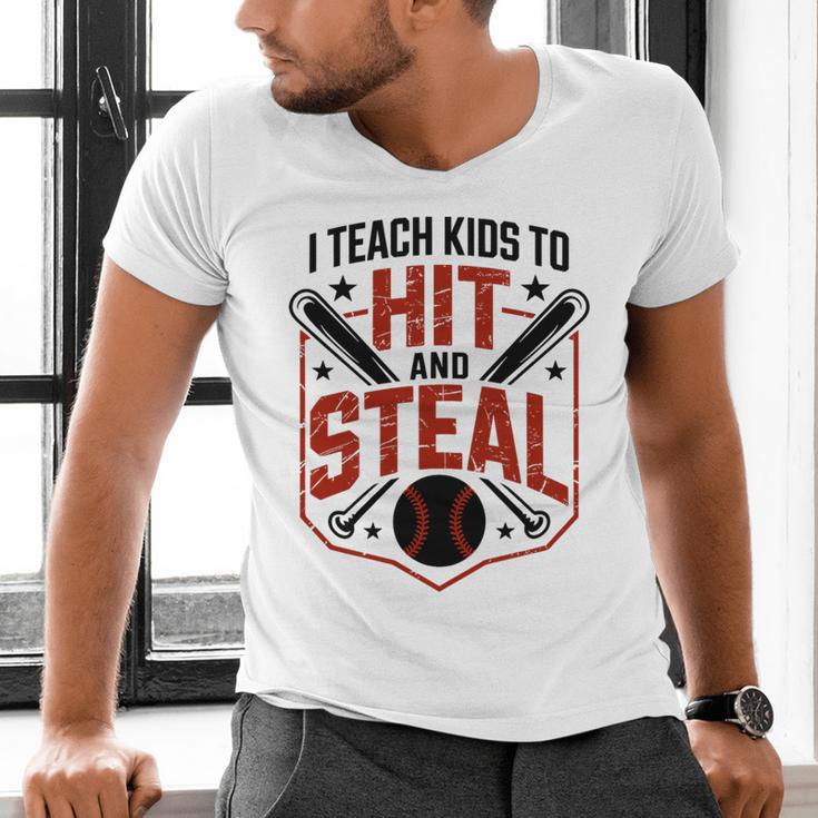 I Teach Kids To Hit And Steal Baseball Softball Coach Premium Tri-Blend Men's V-Neck T-Shirt I Teach Kids To Hit And Steal Baseball Softball Coach Premium Tri-Blend Men's V-Neck T-Shirt