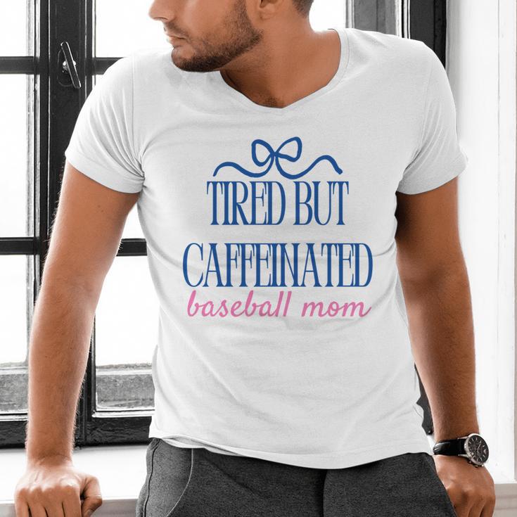 Tired But Caffeinated Baseball Mom Trendy Tired Baseball Mom Men's V-Neck T-Shirt