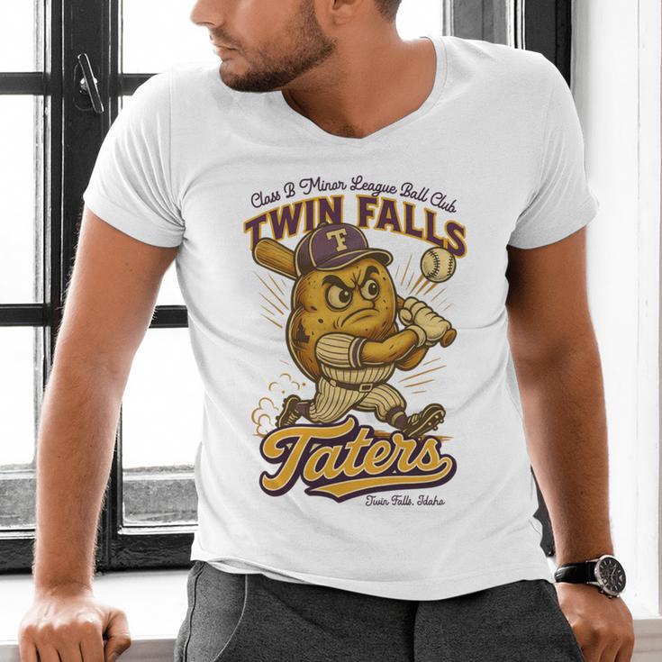 Twin Falls Taters Minor League Baseball Team Men's V-Neck T-Shirt Twin Falls Taters Minor League Baseball Team Men's V-Neck T-Shirt