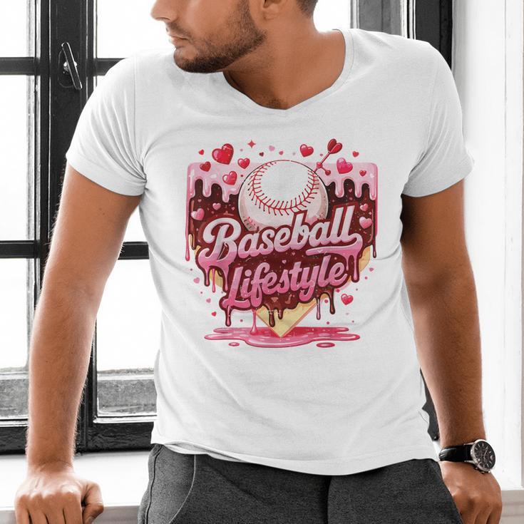 Valentine Baseball Lifestyle Home Plate Ice-Cream Drip Boys Men's V-Neck T-Shirt