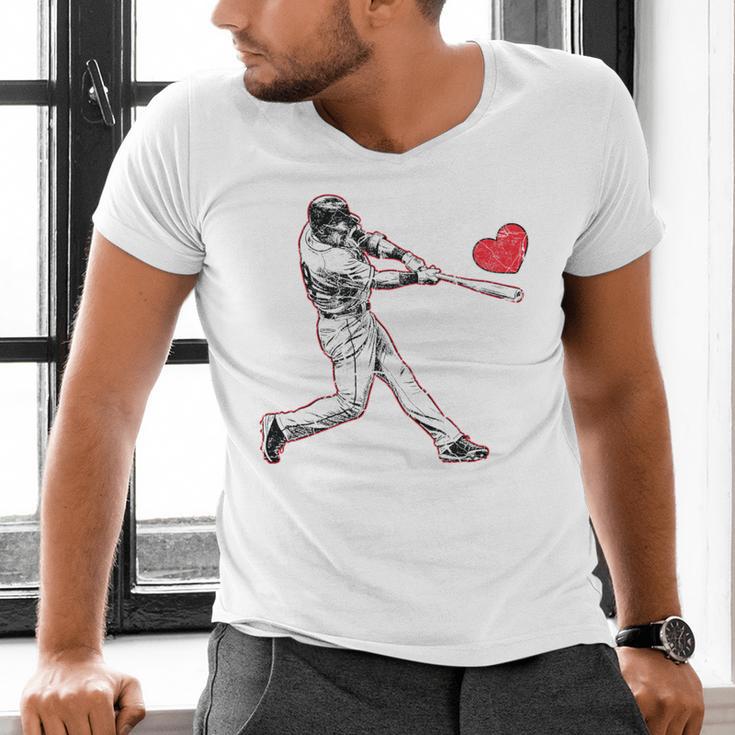 Valentines Baseball Batter Heart Player Silhouette Premium Tri-Blend Men's V-Neck T-Shirt Valentines Baseball Batter Heart Player Silhouette Premium Tri-Blend Men's V-Neck T-Shirt