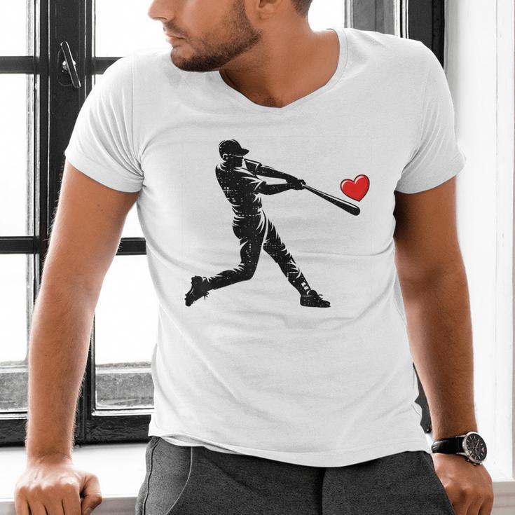 Valentines Day Baseball Batter Silhouette Heart Men Boys Kid Men's V-Neck T-Shirt Valentines Day Baseball Batter Silhouette Heart Men Boys Kid Men's V-Neck T-Shirt
