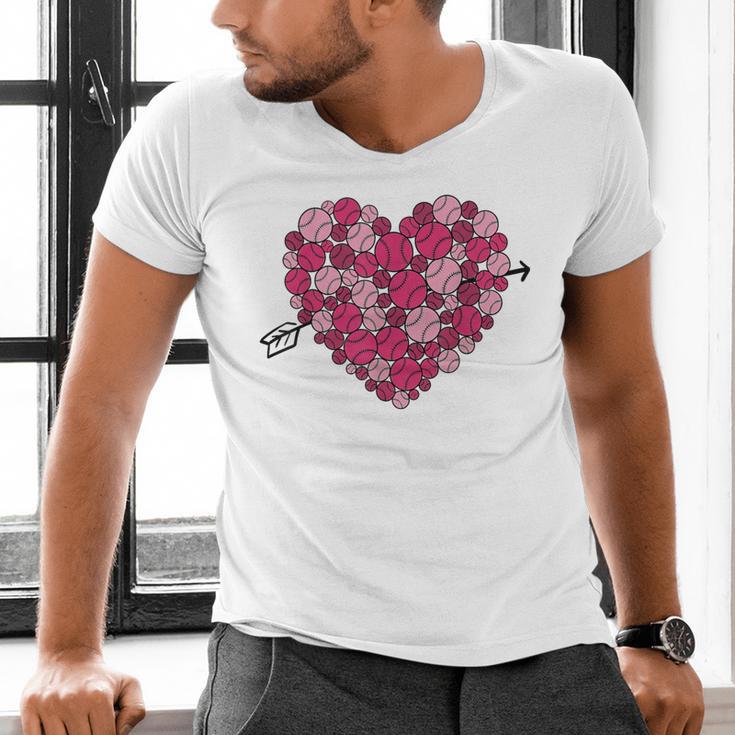 Valentine's Day Baseball Heart Softball Player Sports Lover Men's V-Neck T-Shirt