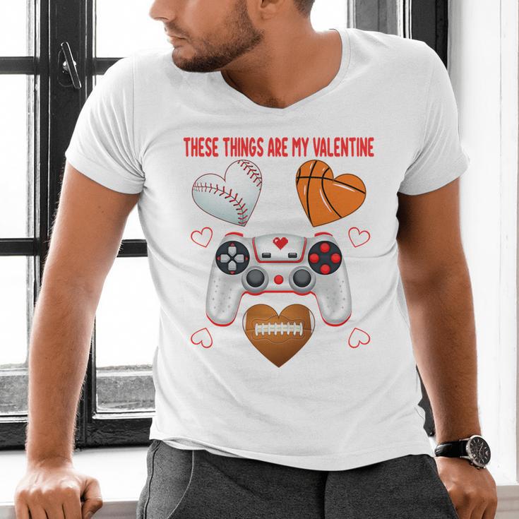 Valentines Day Boys Men Hearts Gaming Football Baseball Love Premium Tri-Blend Men's V-Neck T-Shirt